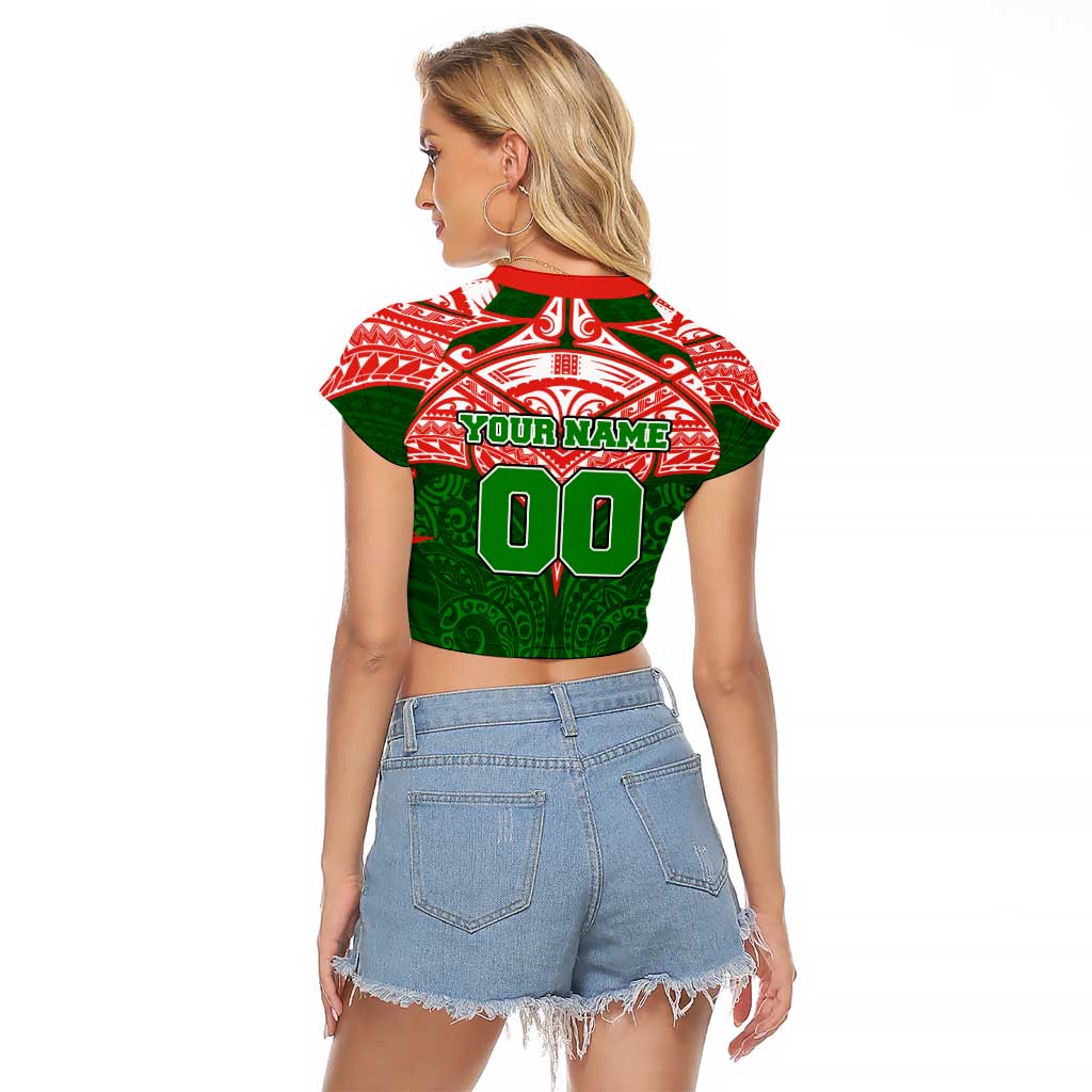 Personalized South Sydney Rabbitohs Raglan Cropped T Shirt Polynesian Tribal Pattern Style