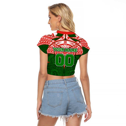 Personalized South Sydney Rabbitohs Raglan Cropped T Shirt Polynesian Tribal Pattern Style