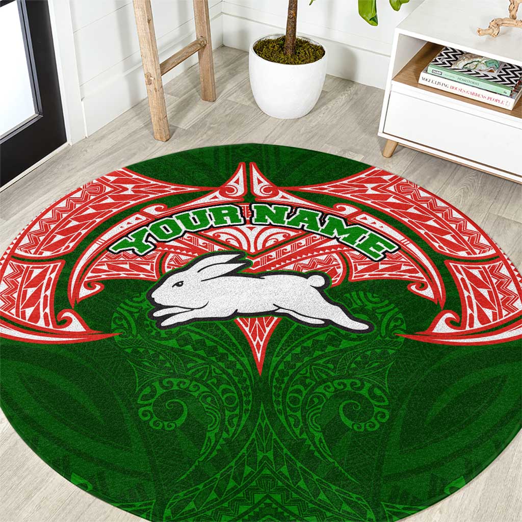 Personalized South Sydney Rabbitohs Round Carpet Polynesian Tribal Pattern Style