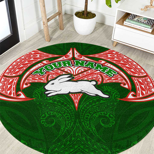 Personalized South Sydney Rabbitohs Round Carpet Polynesian Tribal Pattern Style