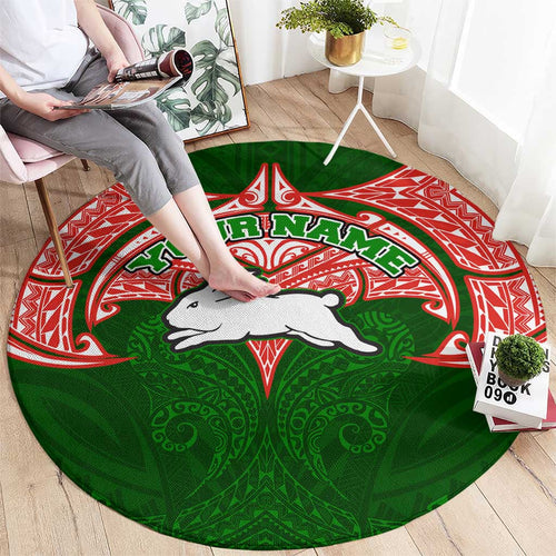 Personalized South Sydney Rabbitohs Round Carpet Polynesian Tribal Pattern Style