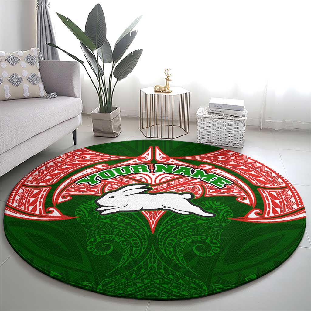 Personalized South Sydney Rabbitohs Round Carpet Polynesian Tribal Pattern Style
