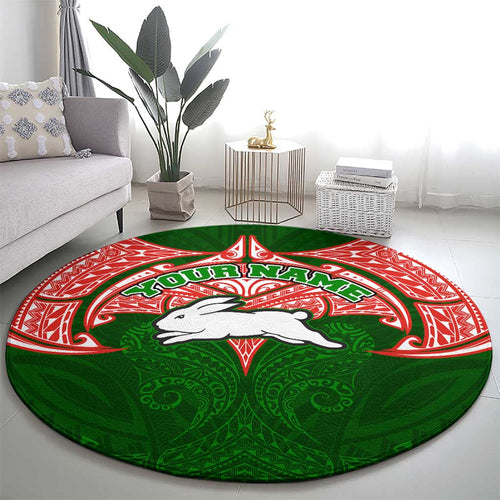 Personalized South Sydney Rabbitohs Round Carpet Polynesian Tribal Pattern Style