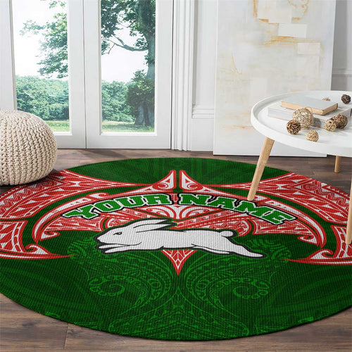 Personalized South Sydney Rabbitohs Round Carpet Polynesian Tribal Pattern Style