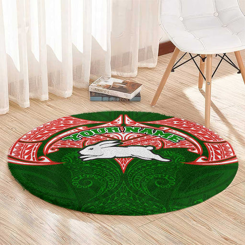 Personalized South Sydney Rabbitohs Round Carpet Polynesian Tribal Pattern Style