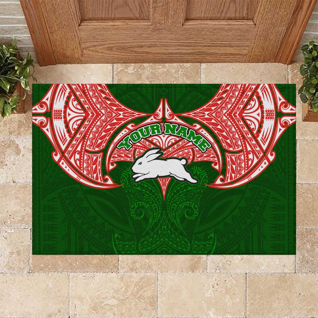 Personalized South Sydney Rabbitohs Rubber Doormat Polynesian Tribal Pattern Style