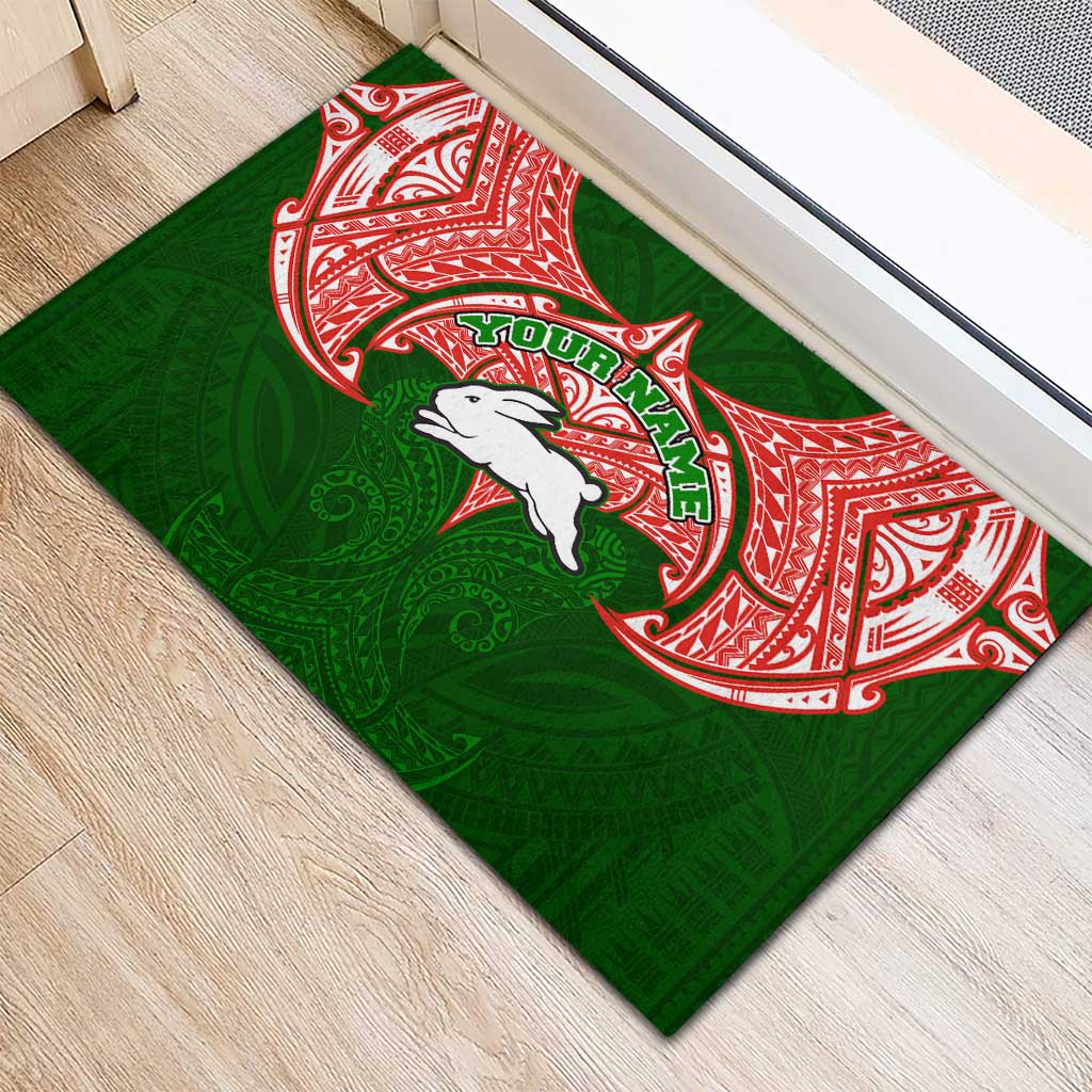 Personalized South Sydney Rabbitohs Rubber Doormat Polynesian Tribal Pattern Style