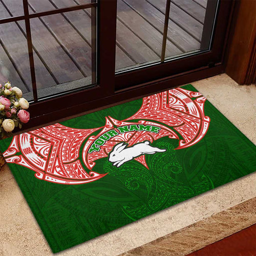 Personalized South Sydney Rabbitohs Rubber Doormat Polynesian Tribal Pattern Style