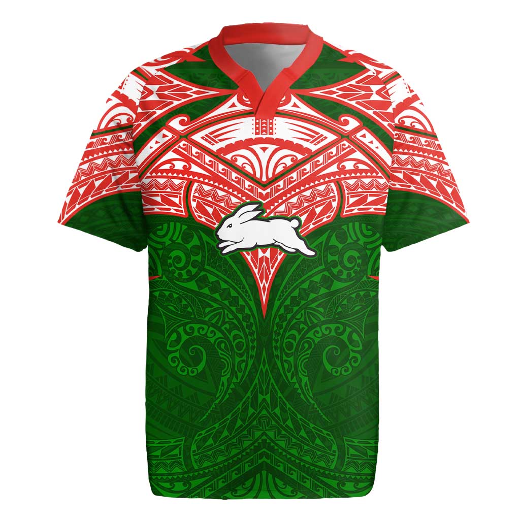 Personalized South Sydney Rabbitohs Rugby Jersey Polynesian Tribal Pattern Style