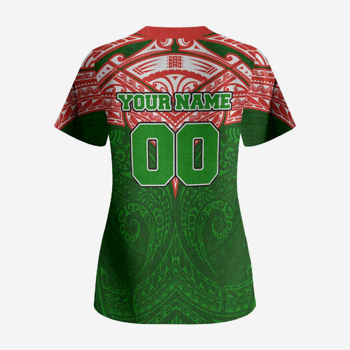 Personalized South Sydney Rabbitohs Scrub Top Polynesian Tribal Pattern Style