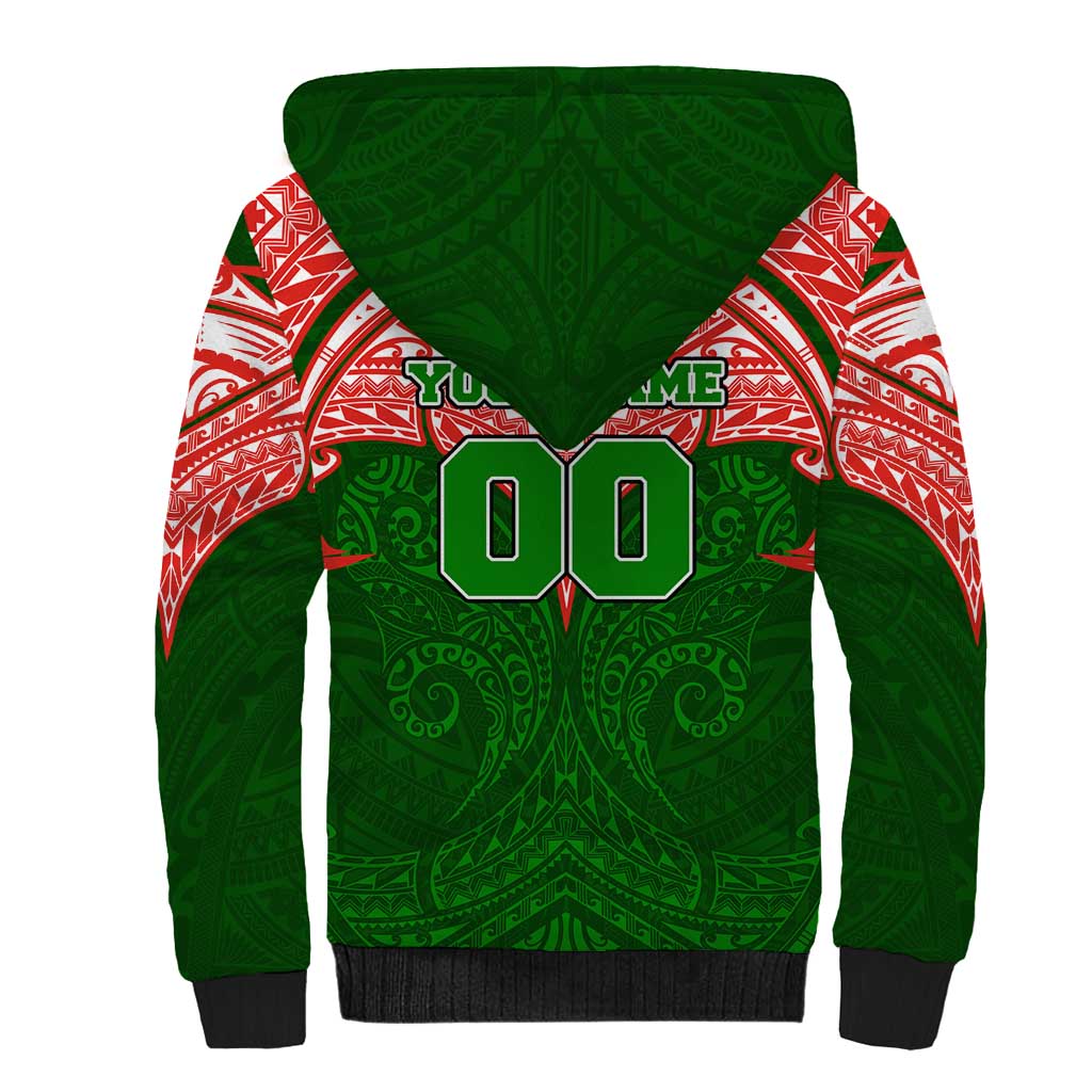 Personalized South Sydney Rabbitohs Sherpa Hoodie Polynesian Tribal Pattern Style