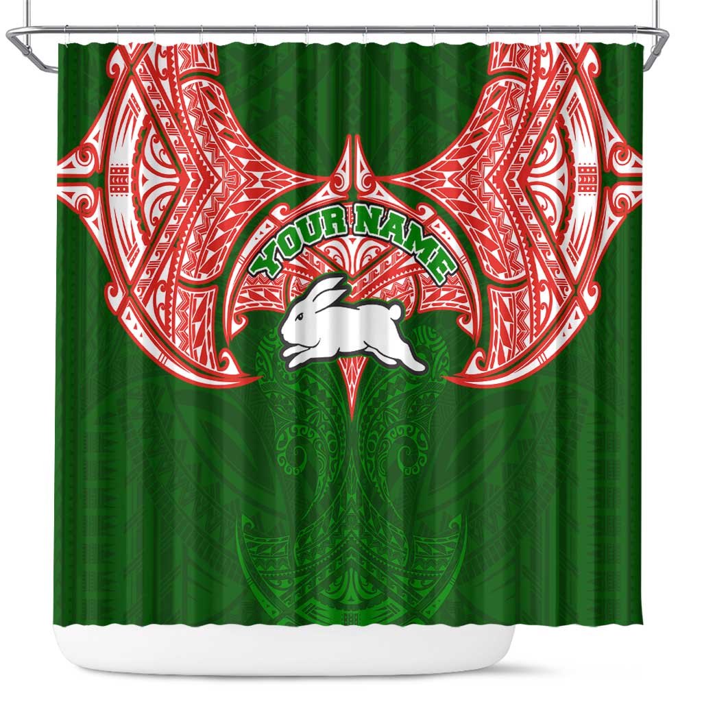 Personalized South Sydney Rabbitohs Shower Curtain Polynesian Tribal Pattern Style