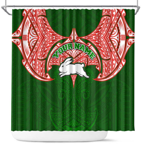 Personalized South Sydney Rabbitohs Shower Curtain Polynesian Tribal Pattern Style