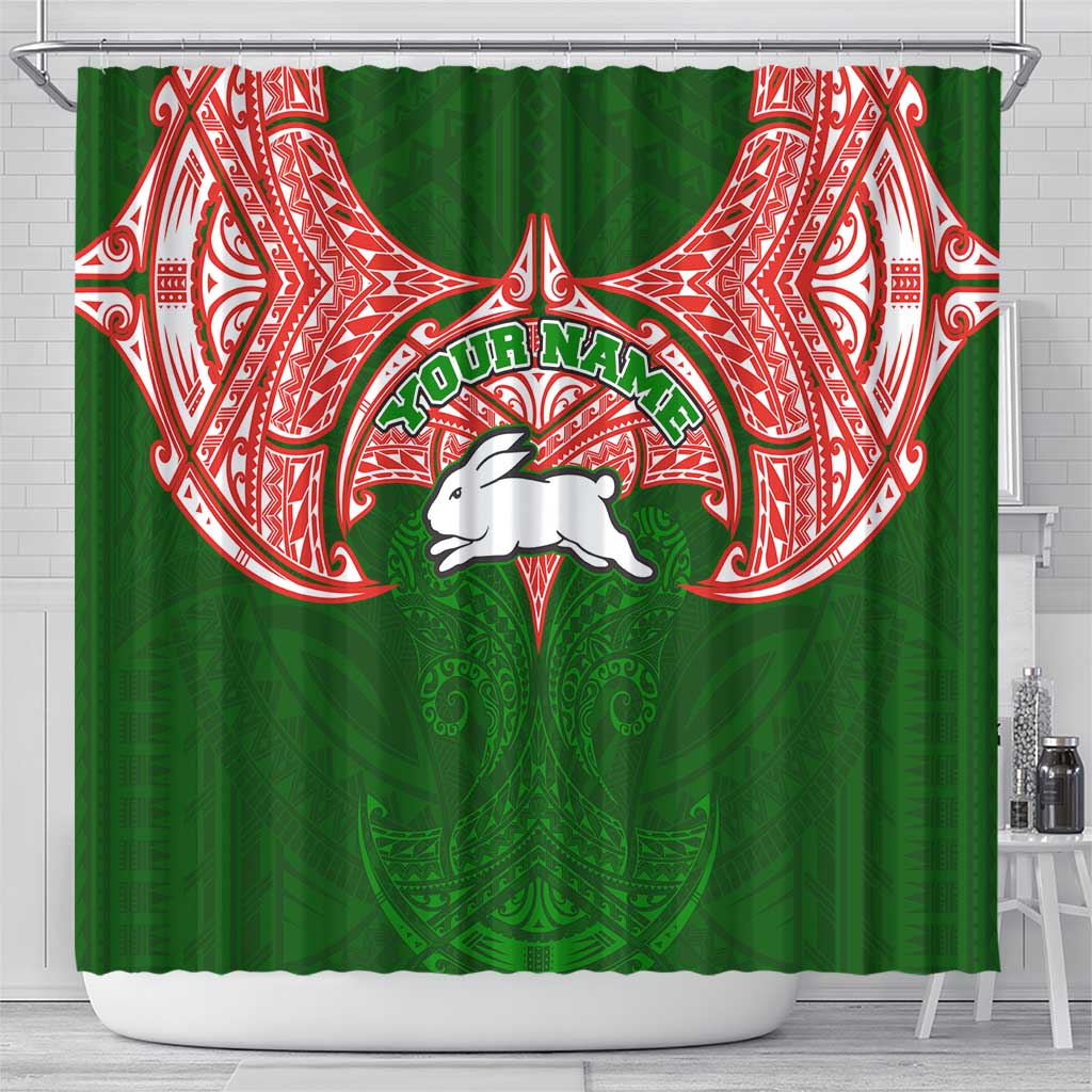 Personalized South Sydney Rabbitohs Shower Curtain Polynesian Tribal Pattern Style