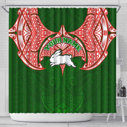 Personalized South Sydney Rabbitohs Shower Curtain Polynesian Tribal Pattern Style