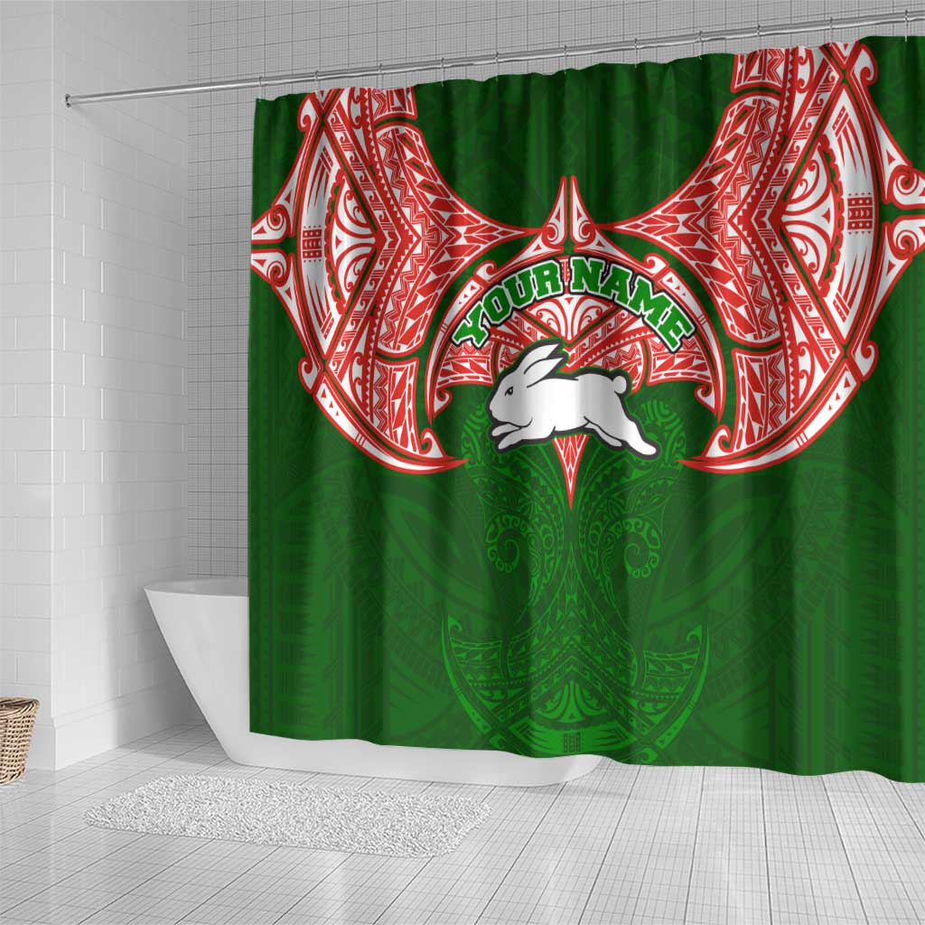 Personalized South Sydney Rabbitohs Shower Curtain Polynesian Tribal Pattern Style