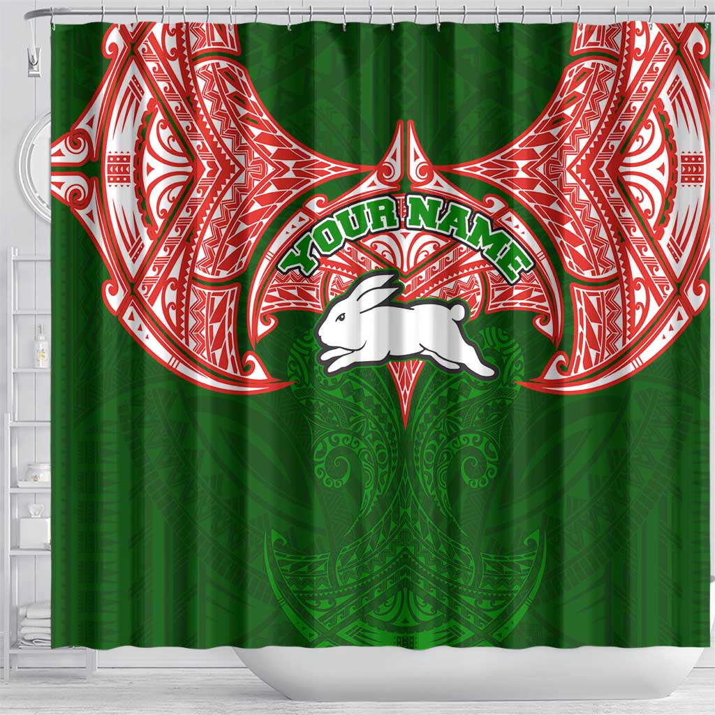 Personalized South Sydney Rabbitohs Shower Curtain Polynesian Tribal Pattern Style