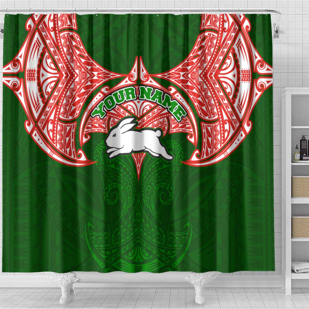 Personalized South Sydney Rabbitohs Shower Curtain Polynesian Tribal Pattern Style