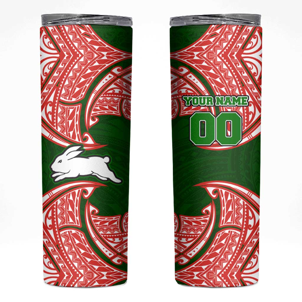 Personalized South Sydney Rabbitohs Skinny Tumbler Polynesian Tribal Pattern Style