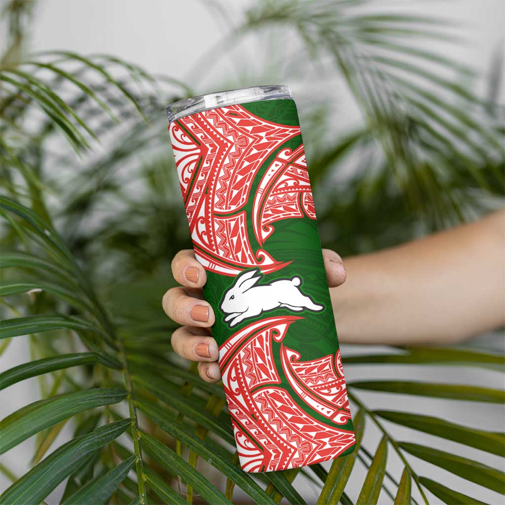 Personalized South Sydney Rabbitohs Skinny Tumbler Polynesian Tribal Pattern Style
