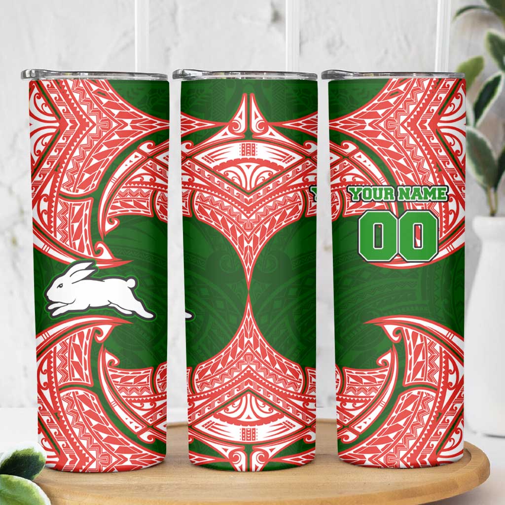 Personalized South Sydney Rabbitohs Skinny Tumbler Polynesian Tribal Pattern Style