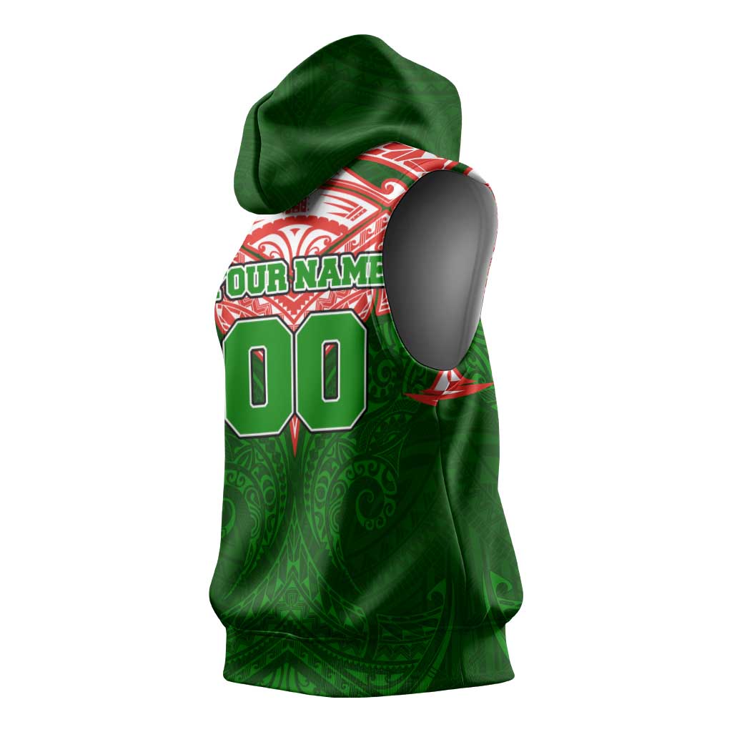 Personalized South Sydney Rabbitohs Sleeveless Hoodie Polynesian Tribal Pattern Style