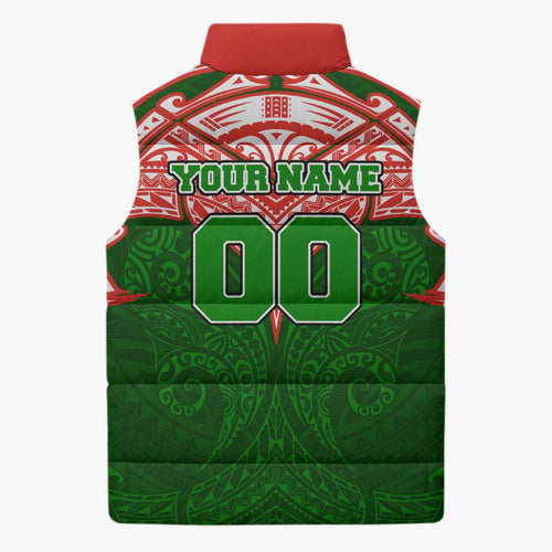 Personalized South Sydney Rabbitohs Sleeveless Puffer Jacket Polynesian Tribal Pattern Style