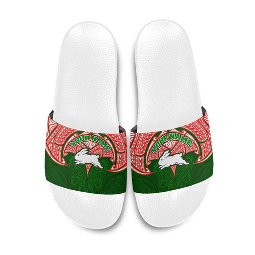 Personalized South Sydney Rabbitohs Slide Sandals Polynesian Tribal Pattern Style