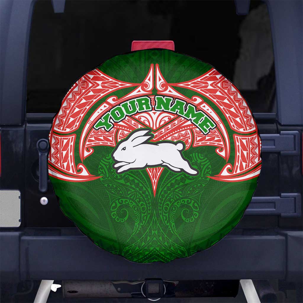 Personalized South Sydney Rabbitohs Spare Tire Cover Polynesian Tribal Pattern Style