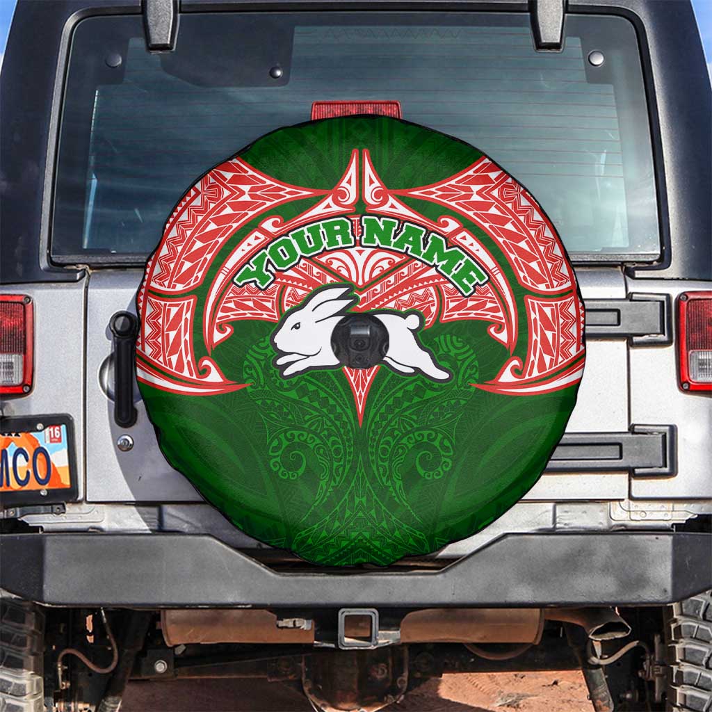 Personalized South Sydney Rabbitohs Spare Tire Cover Polynesian Tribal Pattern Style