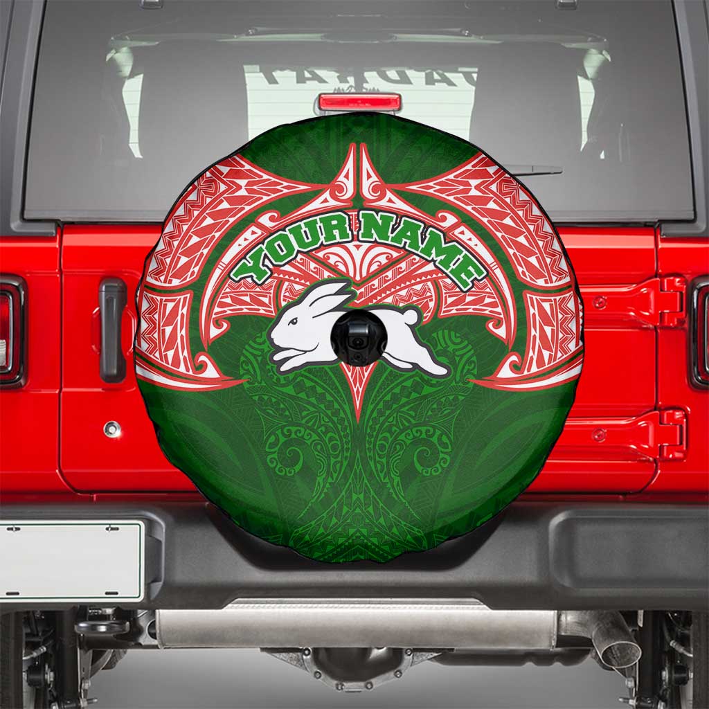 Personalized South Sydney Rabbitohs Spare Tire Cover Polynesian Tribal Pattern Style