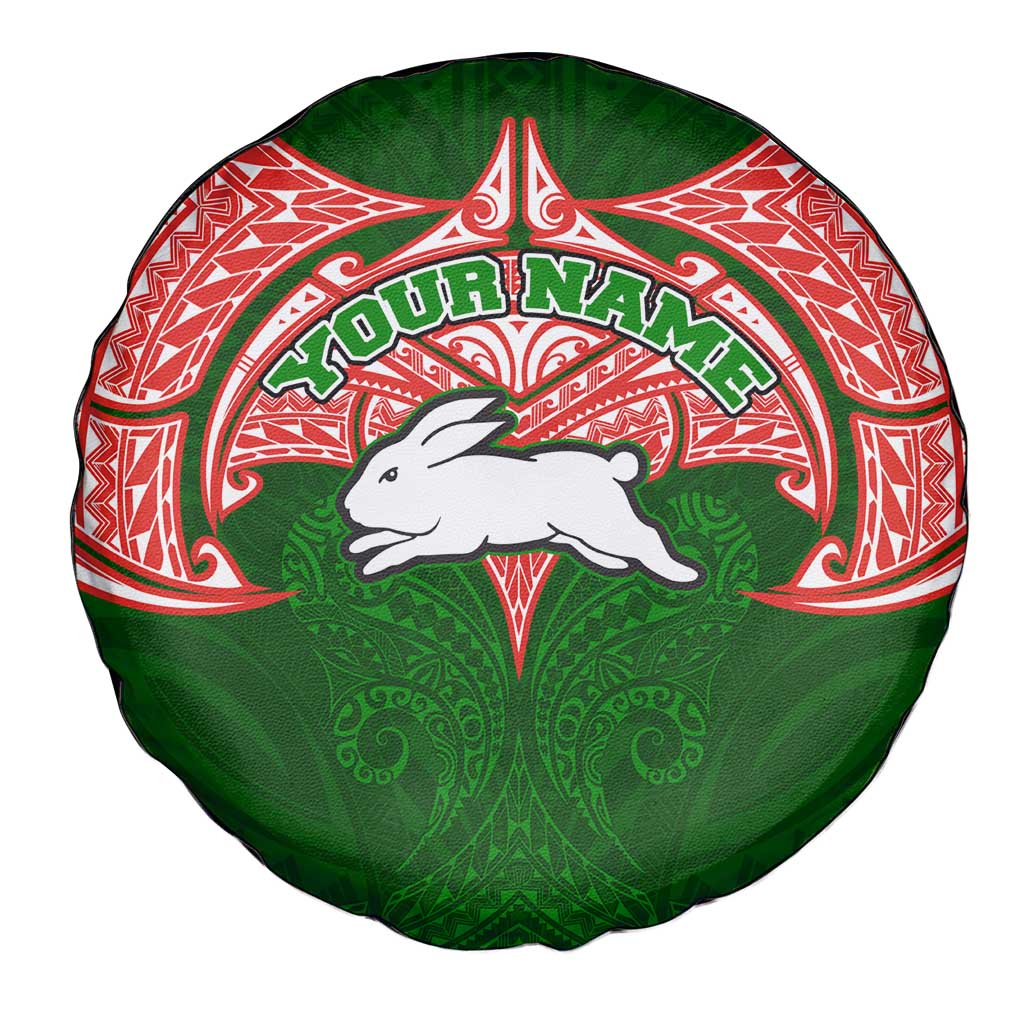 Personalized South Sydney Rabbitohs Spare Tire Cover Polynesian Tribal Pattern Style