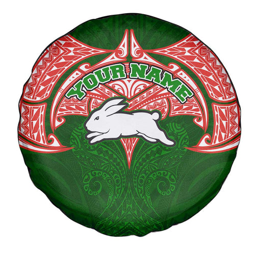 Personalized South Sydney Rabbitohs Spare Tire Cover Polynesian Tribal Pattern Style