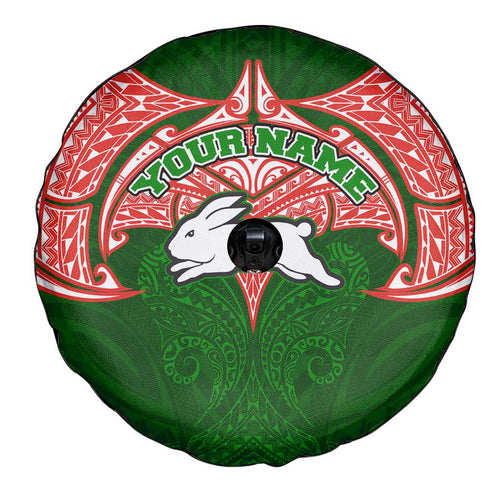 Personalized South Sydney Rabbitohs Spare Tire Cover Polynesian Tribal Pattern Style