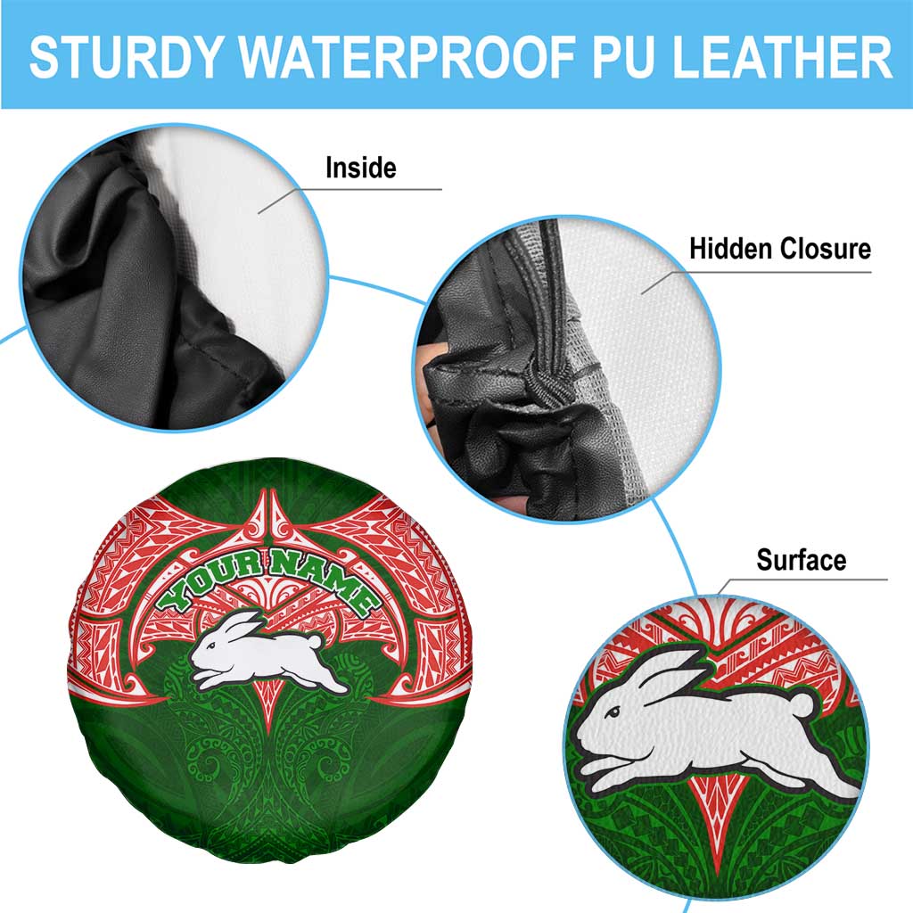 Personalized South Sydney Rabbitohs Spare Tire Cover Polynesian Tribal Pattern Style