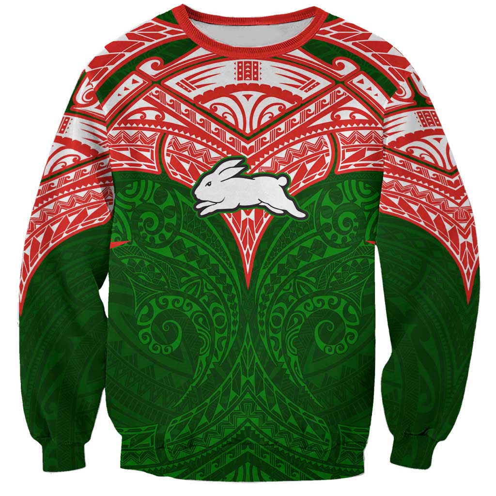 Personalized South Sydney Rabbitohs Sweatshirt Polynesian Tribal Pattern Style
