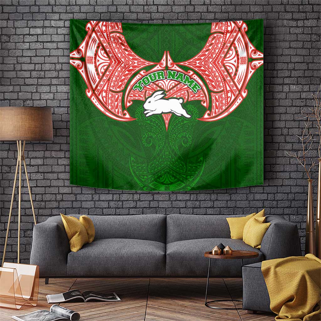 Personalized South Sydney Rabbitohs Tapestry Polynesian Tribal Pattern Style