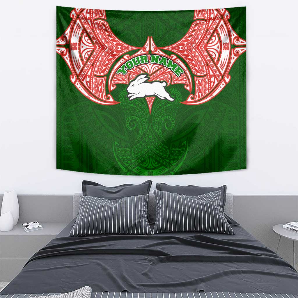 Personalized South Sydney Rabbitohs Tapestry Polynesian Tribal Pattern Style