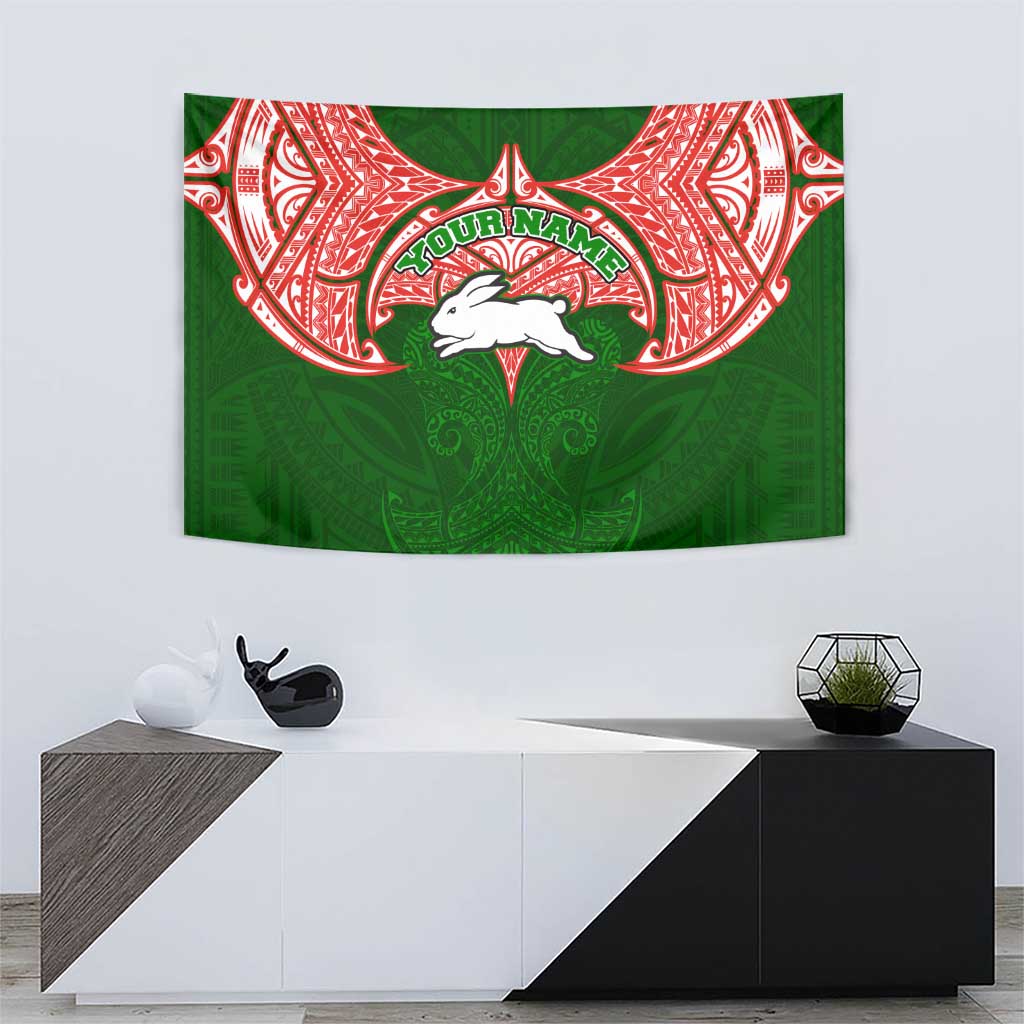 Personalized South Sydney Rabbitohs Tapestry Polynesian Tribal Pattern Style