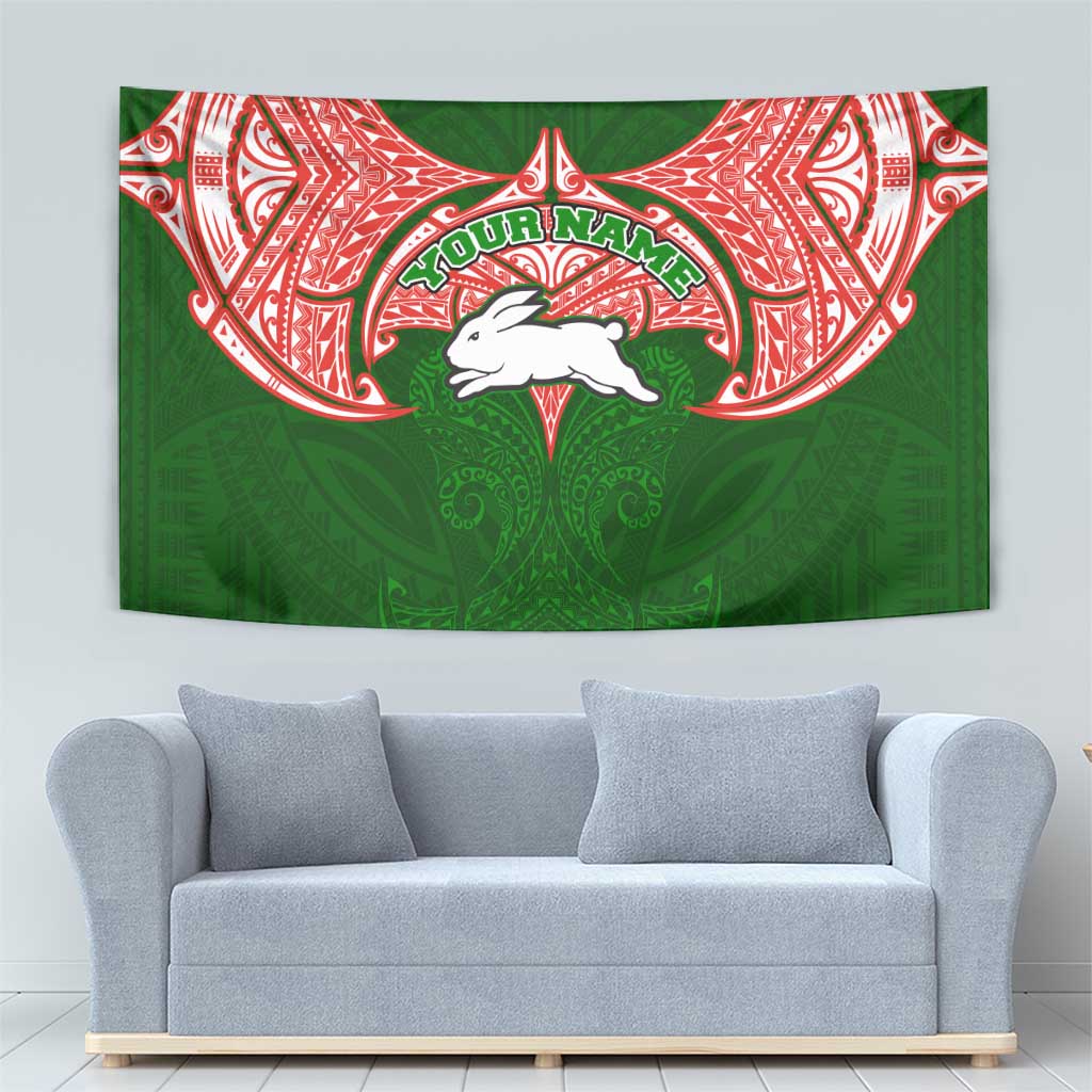 Personalized South Sydney Rabbitohs Tapestry Polynesian Tribal Pattern Style