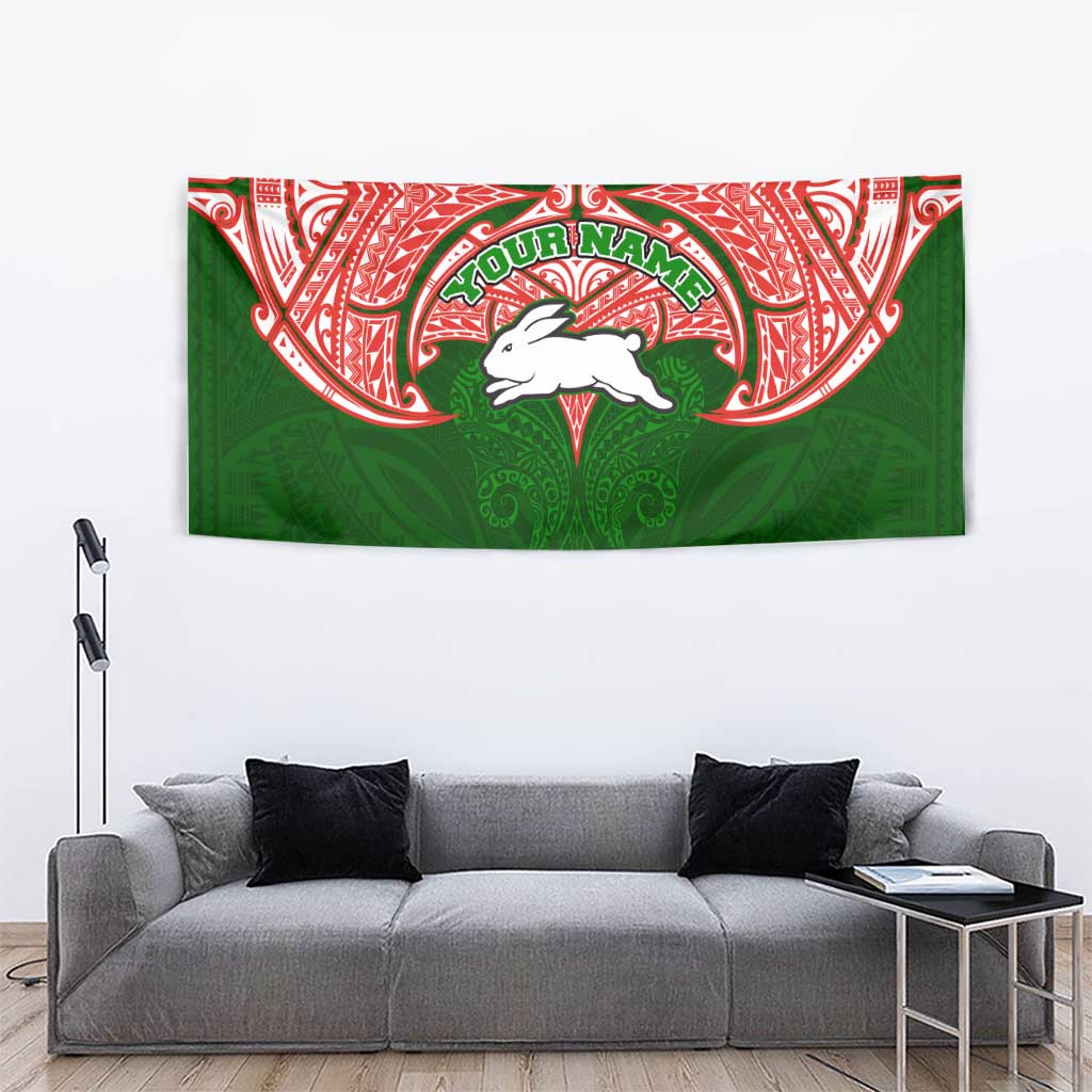 Personalized South Sydney Rabbitohs Tapestry Polynesian Tribal Pattern Style