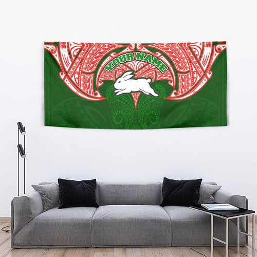 Personalized South Sydney Rabbitohs Tapestry Polynesian Tribal Pattern Style
