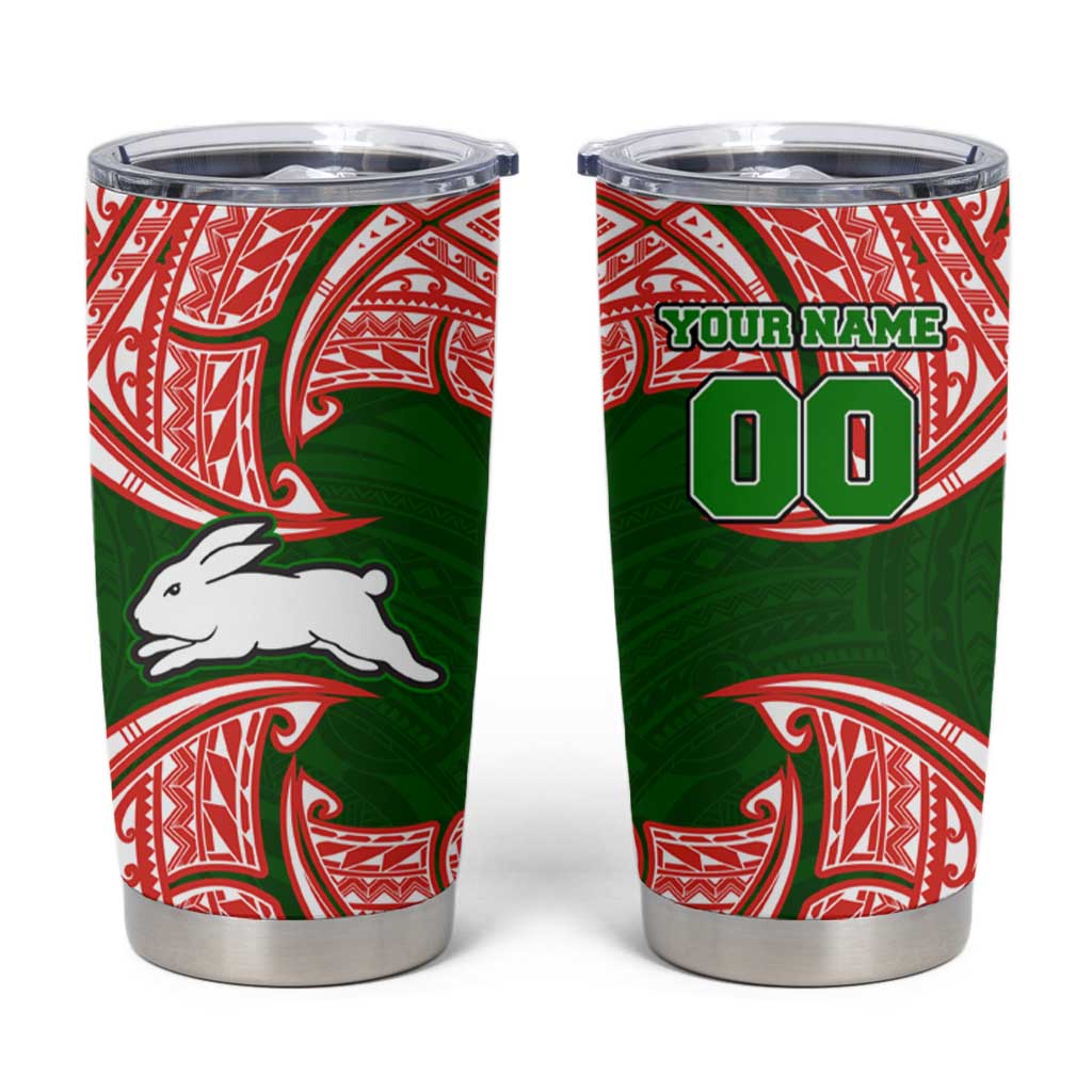 Personalized South Sydney Rabbitohs Tumbler Cup Polynesian Tribal Pattern Style