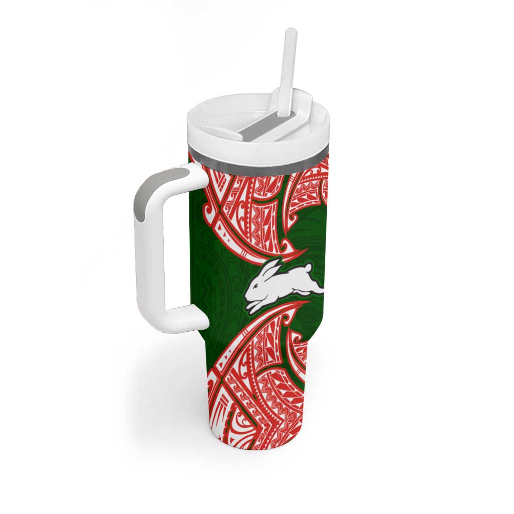 Personalized South Sydney Rabbitohs Tumbler With Handle Polynesian Tribal Pattern Style