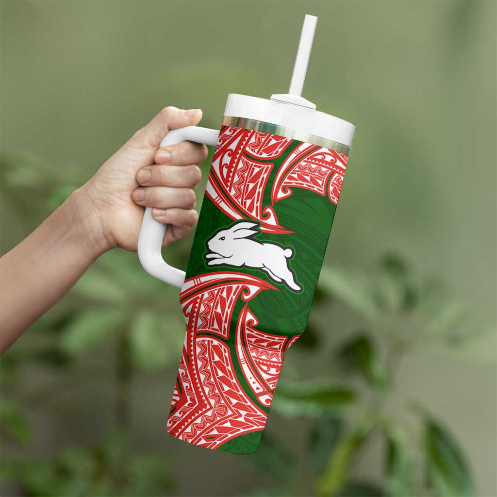 Personalized South Sydney Rabbitohs Tumbler With Handle Polynesian Tribal Pattern Style