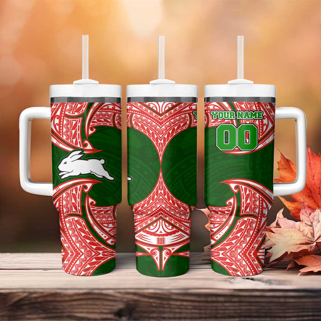 Personalized South Sydney Rabbitohs Tumbler With Handle Polynesian Tribal Pattern Style
