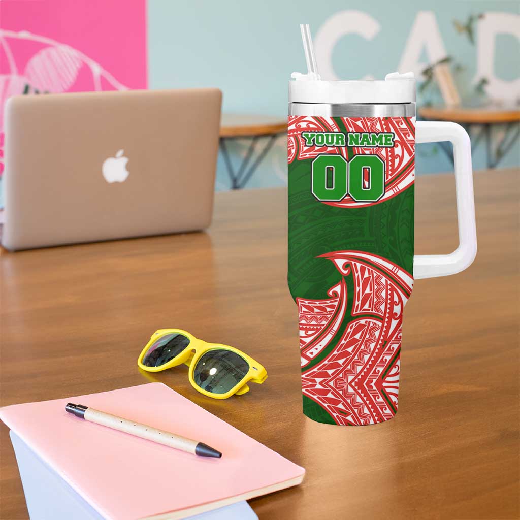 Personalized South Sydney Rabbitohs Tumbler With Handle Polynesian Tribal Pattern Style