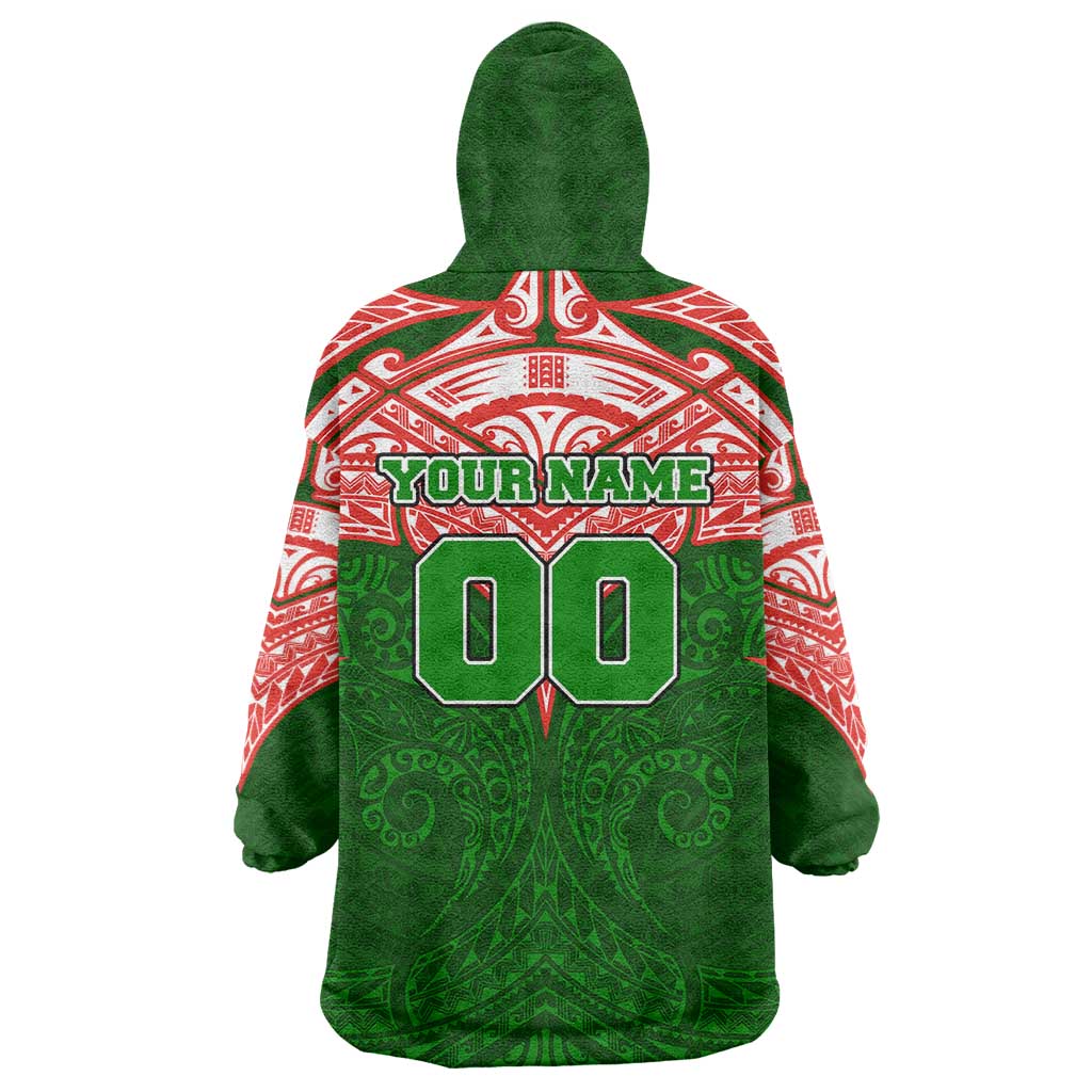 Personalized South Sydney Rabbitohs Wearable Blanket Hoodie Polynesian Tribal Pattern Style