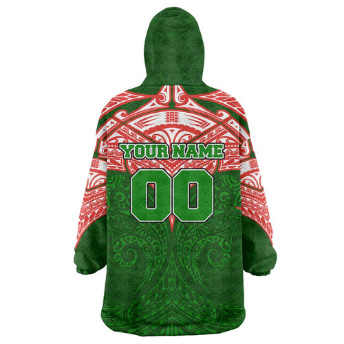Personalized South Sydney Rabbitohs Wearable Blanket Hoodie Polynesian Tribal Pattern Style