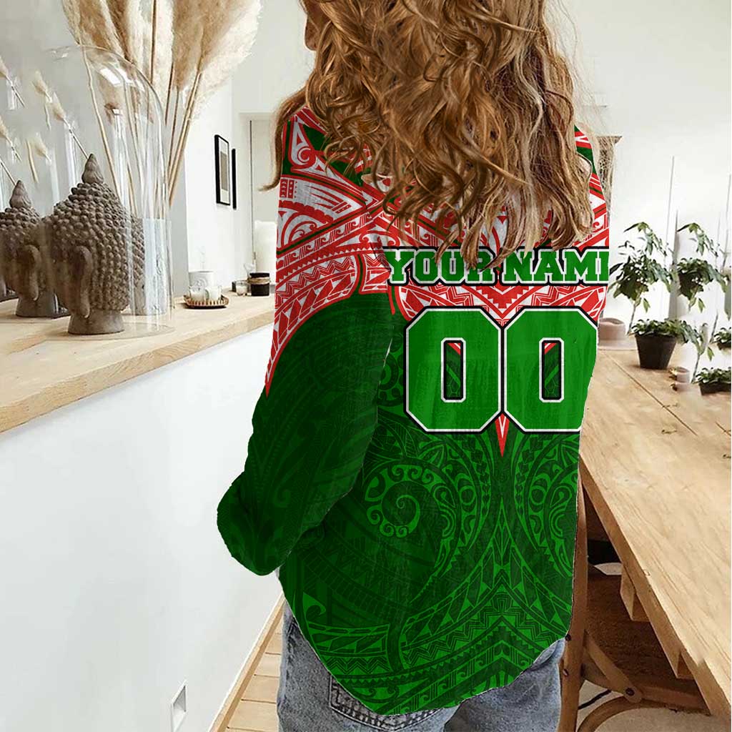 Personalized South Sydney Rabbitohs Women Casual Shirt Polynesian Tribal Pattern Style